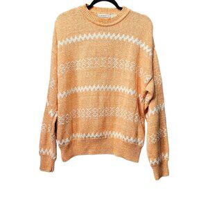 Claiborne Knit Long Sleeve Crew Neck Cotton Orange And White Pull Over Sweater